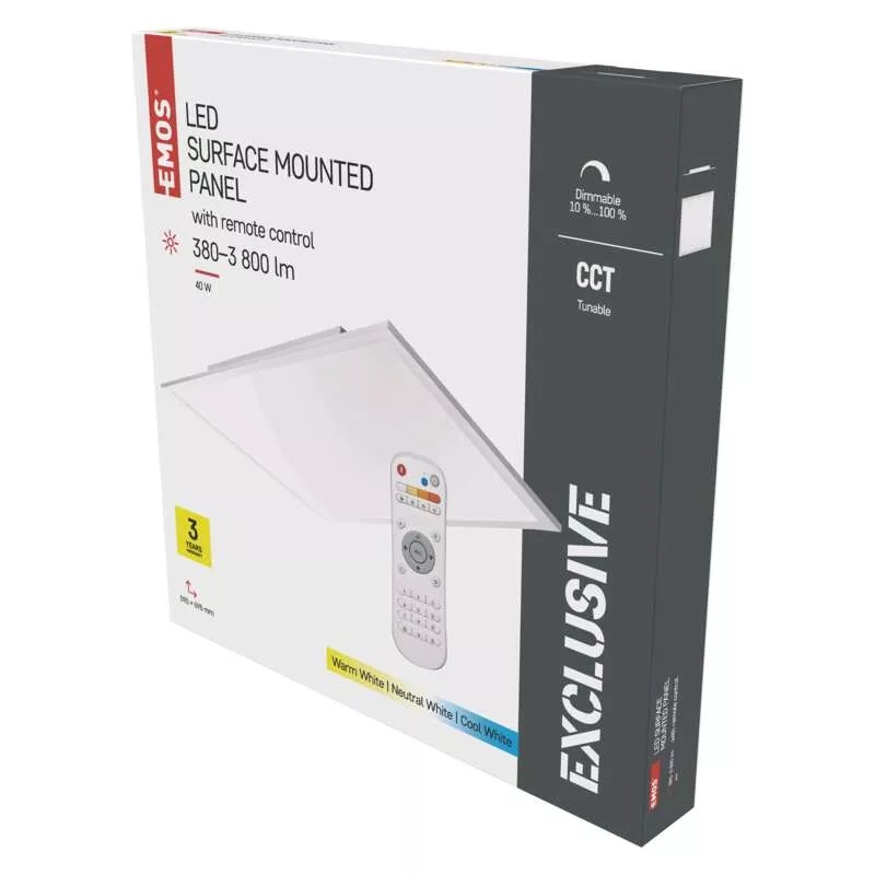 Emos ZM5173 EXCLUSIVE - Stropní čtvercové svítidlo stmívatelné dálkovým ovladačem, LED 40W, 2700–6000K, 60 x 60cm