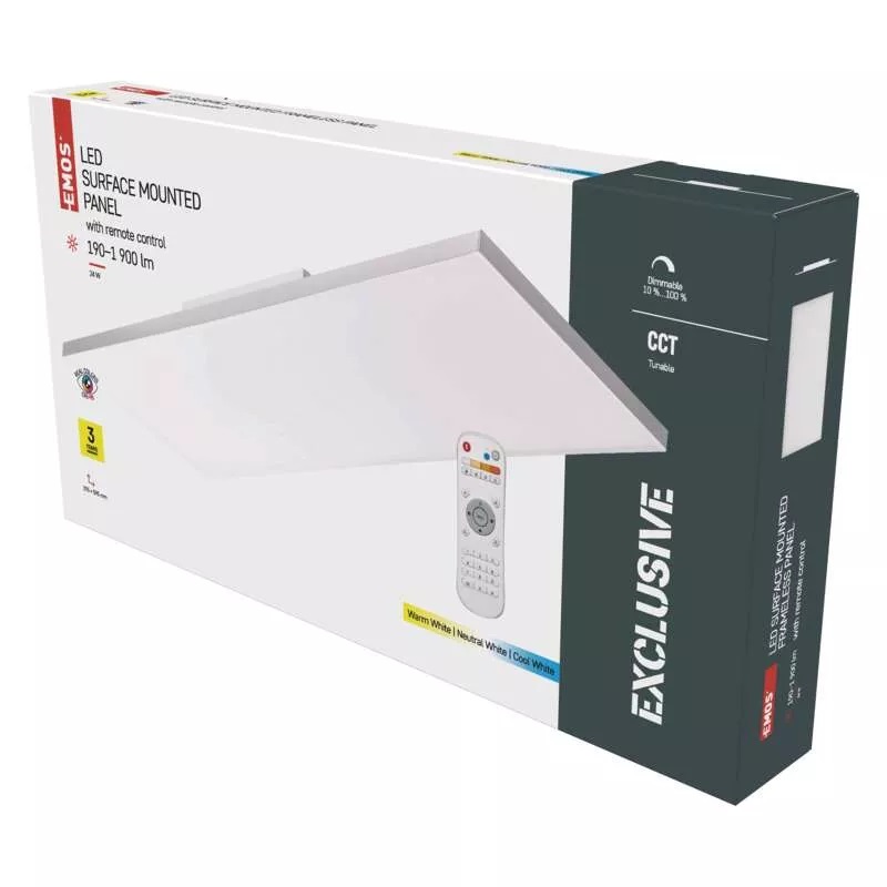 Emos ZM5182 EXCLUSIVE FRAMELESS - Stropní bezrámečkové obdelníkové svítidlo stmívatelné dálkovým ovladačem, LED 24W, 2700–6000K, CRI>95, 60 x 30cm