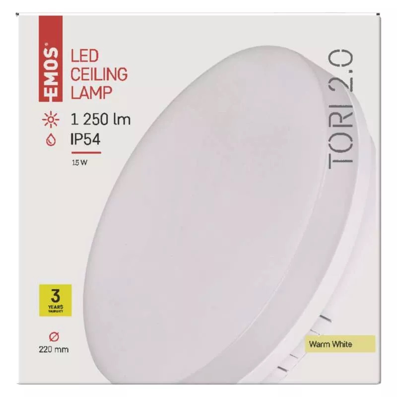 EMOS ZM4121 TORI - Koupelnové stropní LED svítidlo 15W IP54, 3000K, Ø 22cm