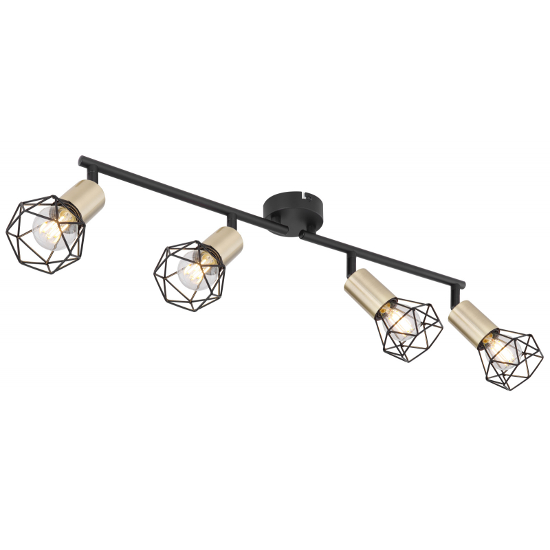 Globo 54802S-4AB XARA - Stropní retro bodové svítidlo v černé a mosazné barvě 4 x E14, 60cm