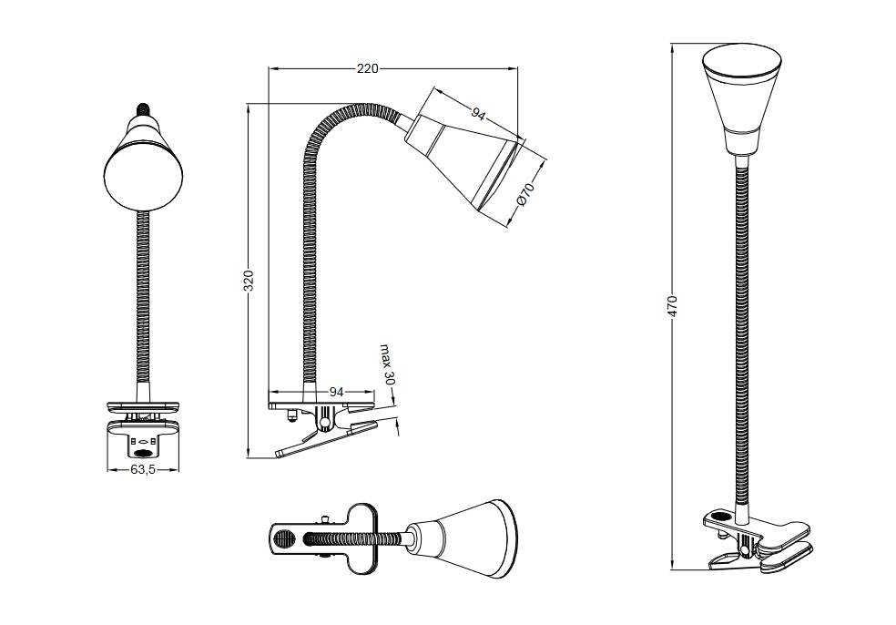 Trio Leuchten R22711101 ARRAS - LED svítidlo s klipsem na husím krku, bílá, LED 3,8W, 3000K