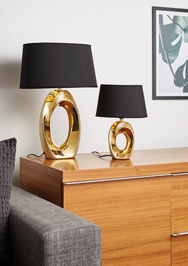 Trio Leuchten R50511079 TABA - Moderní stolní lampa s keramickým zlatým podstavcem a stínidlem v černé barvě 1 x E14, 33cm