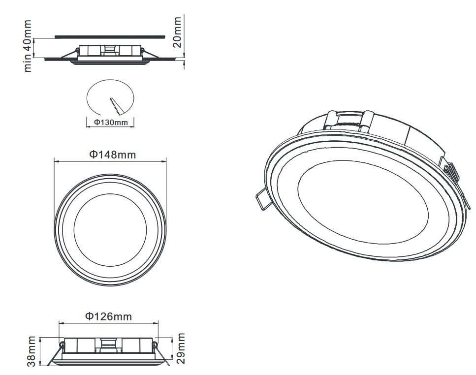 Trio Leuchten 652410132 AURA - LED podhledové svítidlo v bílo černé barvě, LED 10W, 3000K, Ø 14cm