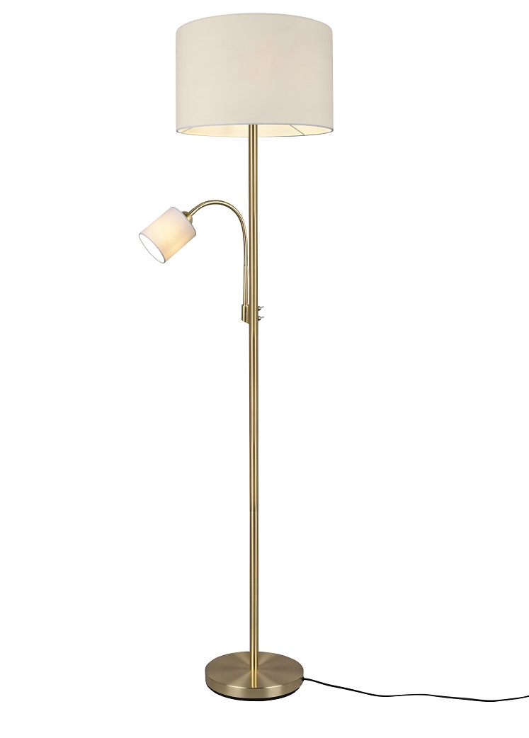 Trio Leuchten 403900208 HOTEL - Moderní stojací lampa se čtecí bodovkou na husím krku, mosazná montura, 170cm