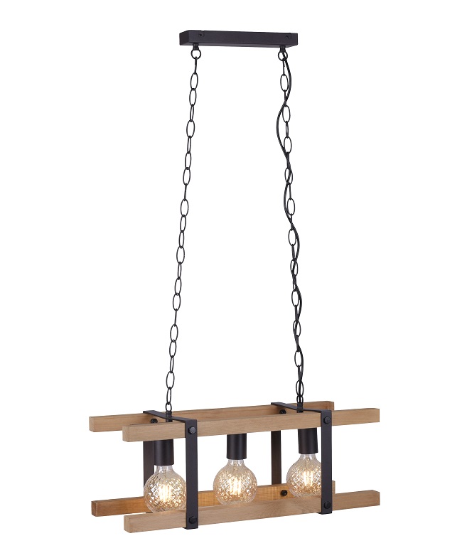 Leuchten Direkt 15683-79 EDITH - Závěsný dřevěný lustr nad jídelní stůl , 3 x E27, šířka 58cm