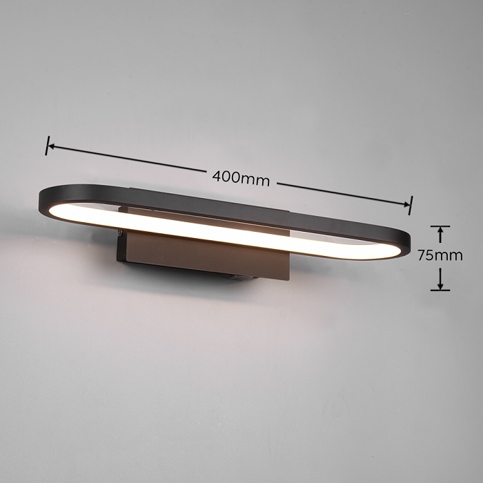 Trio Leuchten 283770132 GIANNI - Koupelnové LED nástěnné svítidlo s vypínačem, černá barva, 17W, 3000K, IP44, 40cm