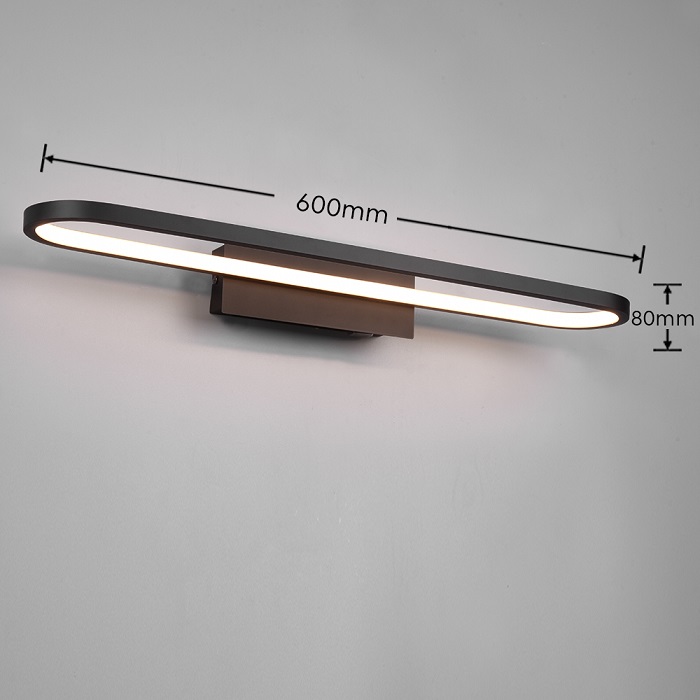 Trio Leuchten 283779132 GIANNI - Koupelnové LED nástěnné svítidlo s vypínačem, černá barva, 22W, 3000K, IP44, 60cm
