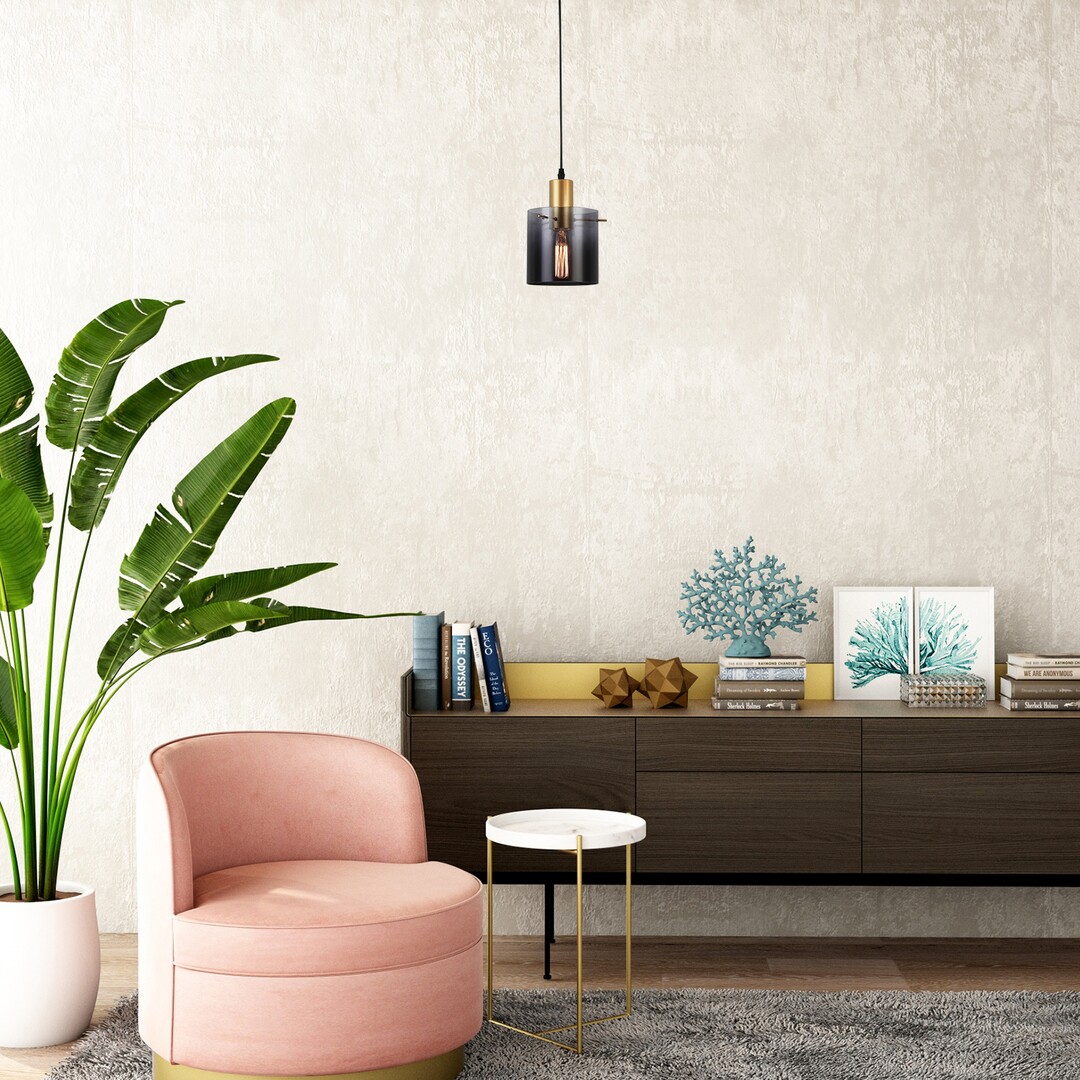 Rabalux 5222 DONATI - Závěsné barové kuchyňské svítidlo se zlatou monturou a černým sklem, 1 x E27