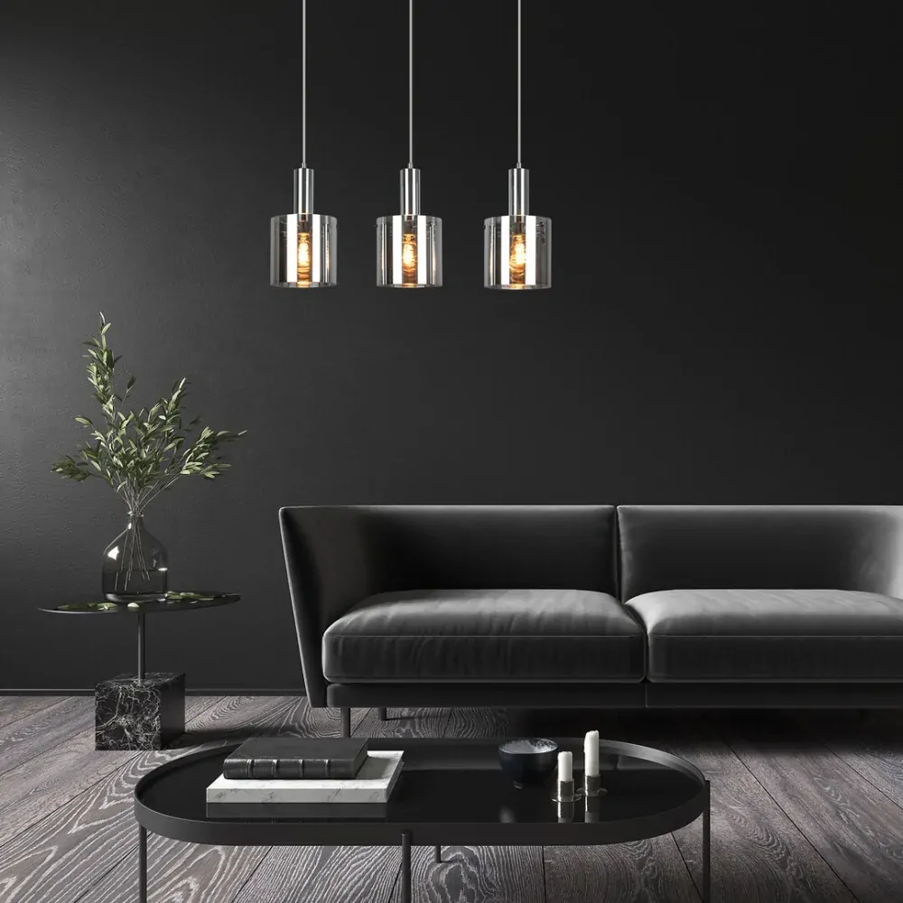 Rabalux 5250 DONATI - Závěsné kuchyňské svítidlo v lesklém chromu a kouřovými skly 3 x E27, 60cm