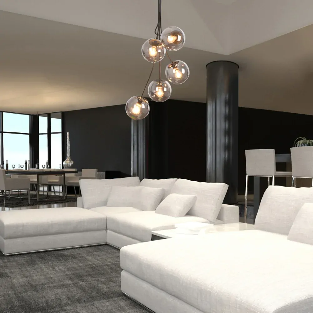 Rabalux 3508 GLORY - Moderní stropní lustr v černé barvě a kouřovými skly, 5 x E14, Ø 45,5cm