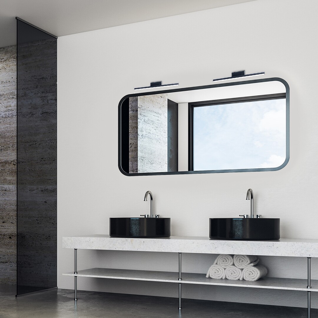 Rabalux 2166 EVAN - Nástěnné naklápěcí LED svítidlo do koupelny k zrcadlu v černé barvě, LED 12W, 4000K, 49cm, IP44