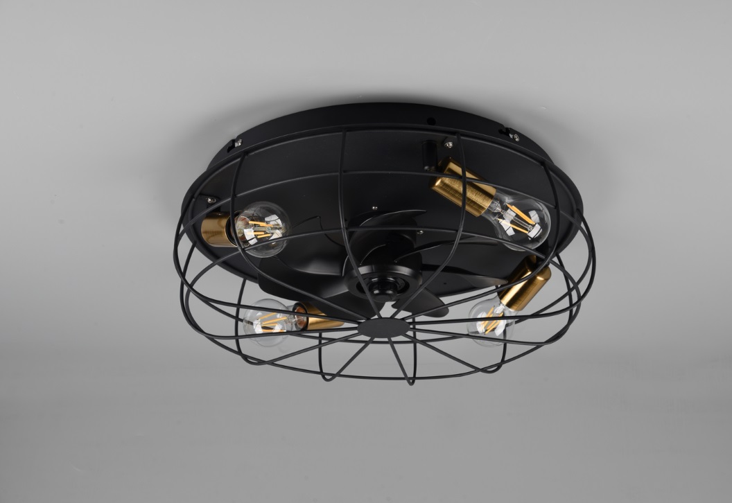 Trio Leuchten R61095032 TRONDHEIM - Stropní ventilátor v retro stylu v černé barvě s dálkovým ovladačem, 4 x E27,  Ø 48cm