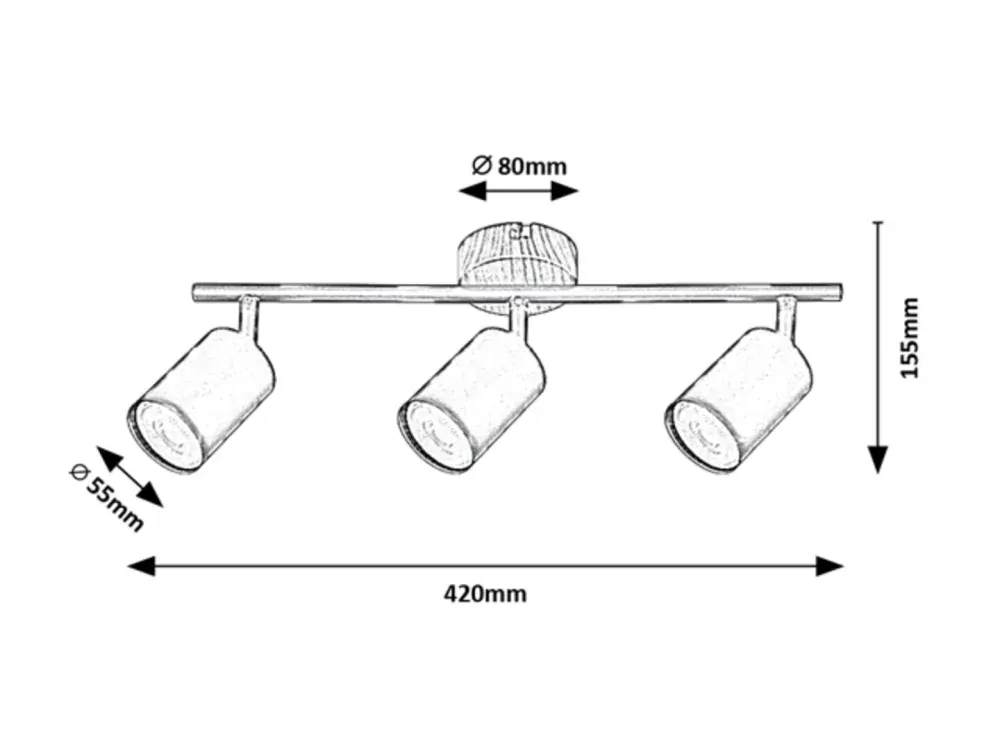 Rabalux 5297 EDMUND - Bodové stropní svítidlo v černé barvě s monturou v imitaci dřeva, 3 x GU10, 42cm