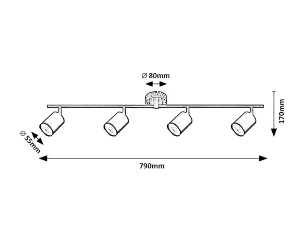 Rabalux 5298 EDMUND - Bodové stropní svítidlo v černé barvě s monturou v imitaci dřeva, 4 x GU10, 79cm