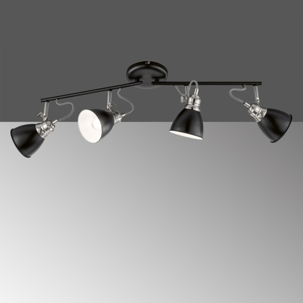 Fischer Honsel 21229 WALES - Stropní industriální bodové svítidlo v černé barvě, 4 x E14, 70cm