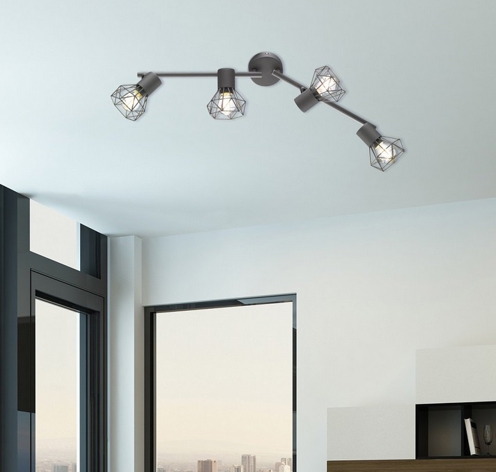 Fischer Honsel 22266 RAN - Stropní  industriální bodové svítidlo v šedé barvě, 4 x E14, 60cm