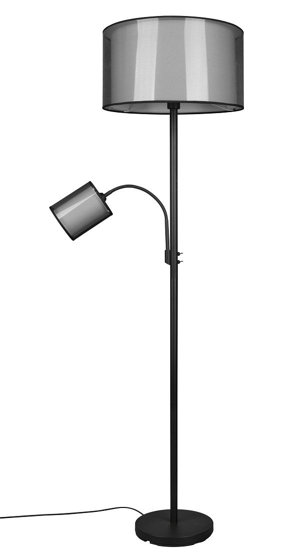 Trio Leuchten 411400232 BURTON - Stojací moderní lampa se čtecím ramenem v černé barvě s dvojtým stínidlem, 174cm