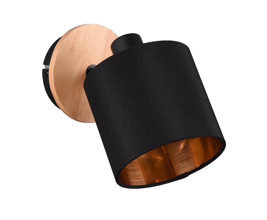 Trio Leuchten R81331030 TOMMY - Nástěnná lampička v imitaci dřeva s textilním stínidlem 1 x E14 / černo zlatá