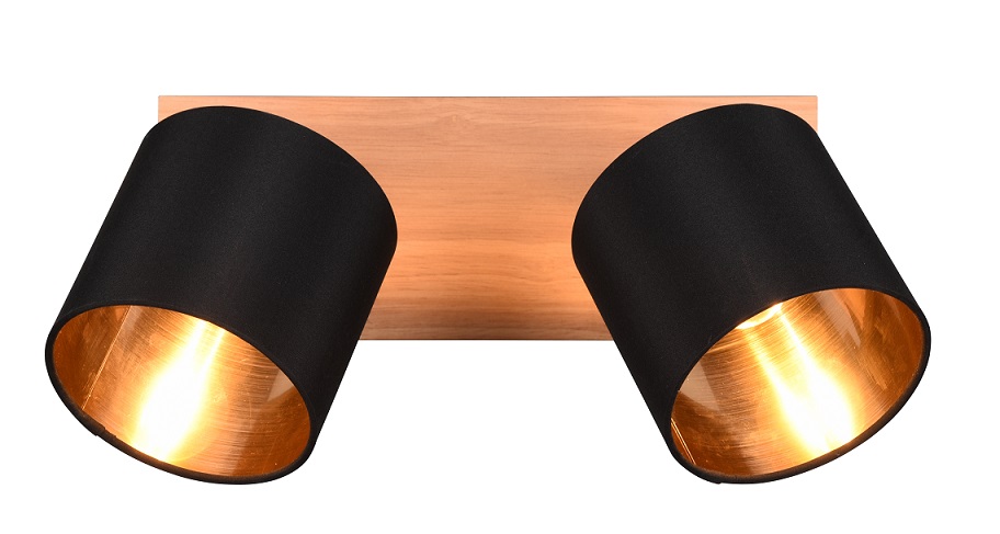 Trio Leuchten R81332030 TOMMY - Stropní svítidlo v imitaci dřeva s textilními stínidly 2 x E14 / černo zlatá