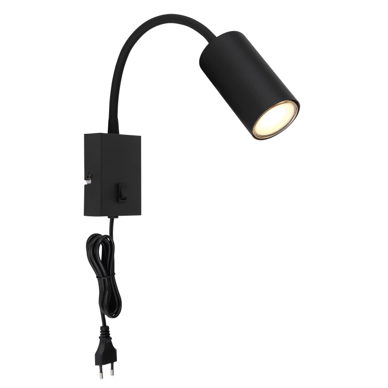Globo 57911WB ROBBY - Nástěnná čtecí lampa v černé barvě s kabelem do zásuvky, 1 x GU10