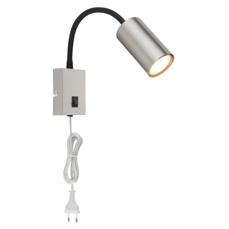 Globo 57911W ROBBY - Nástěnná čtecí lampa v matném niklu s kabelem do zásuvky, 1 x GU10