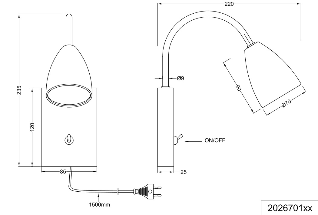 Trio Leuchten 202670107 WANDA - Nástěnná čtecí lampa v matném niklu s kabelem do zásuvky, 1 x GU10