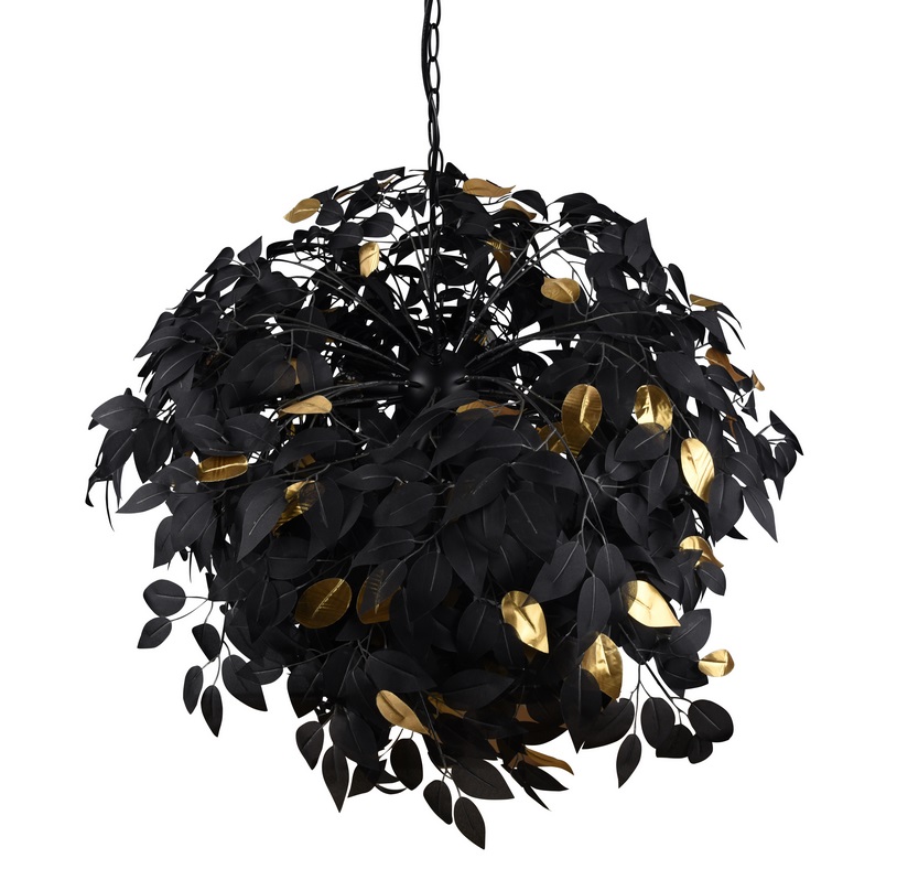 Trio Leuchten R10464032 LEAVY - Moderní černý závěsný lustr s lístečky Ø 70cm, 4 x E14
