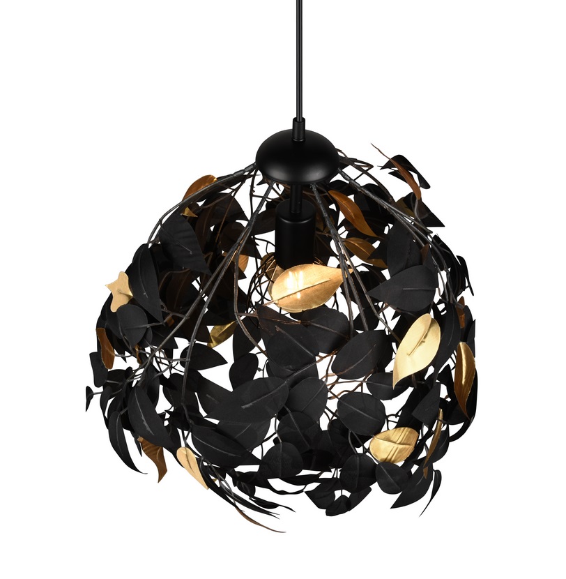 Trio Leuchten R10461932 LEAVY - Moderní černý závěsný lustr s lístečky Ø 38cm, 1 x E27