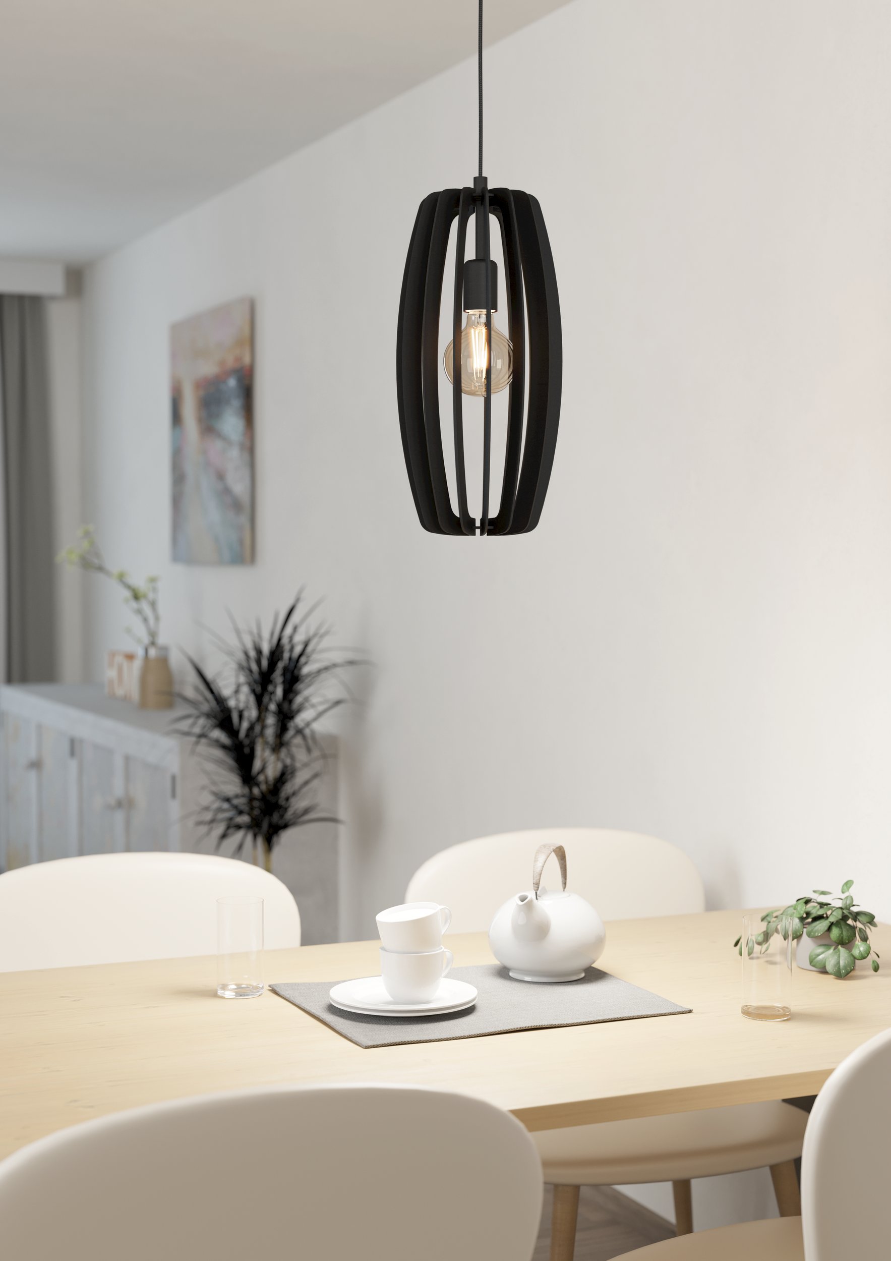 Eglo 900504 BAJAZZARA - Závěsné dřevěné svítidlo v černé barvě, 1 x E27, Ø 26cm