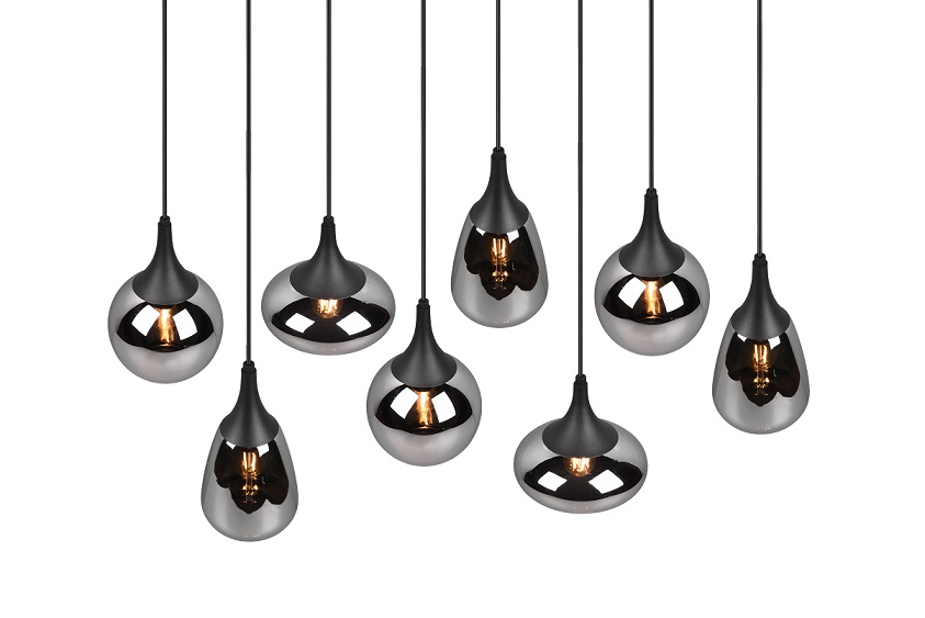 Trio Leuchten 317000832 LUMINA - Závěsné svítidlo s kouřovými stínidly nad jídelní stůl, 8 x E14, šířka 121cm