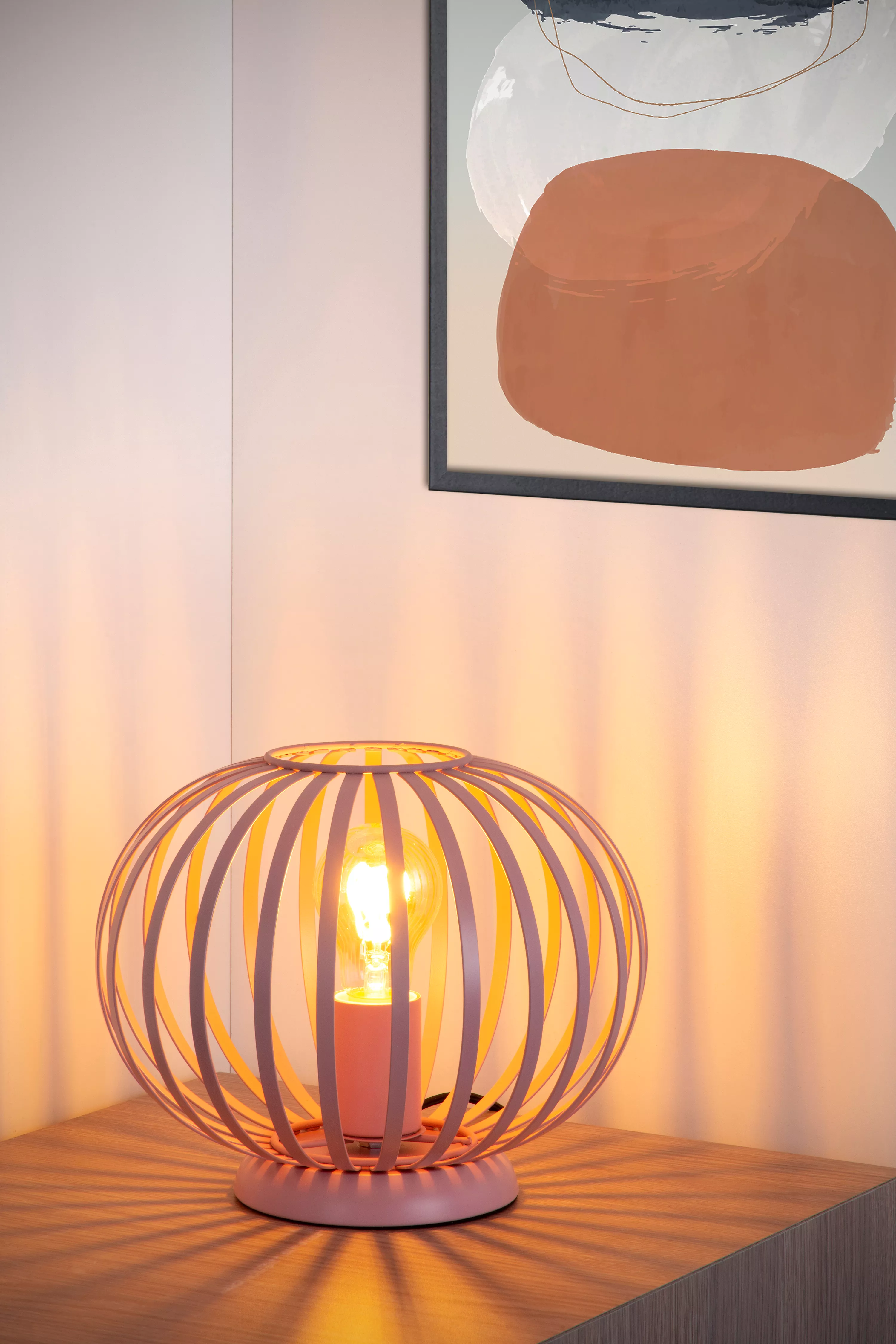 Lucide 78593/25/66 MERLINA - Stolní růžová lampička, 1 x E27, Ø 25,5cm