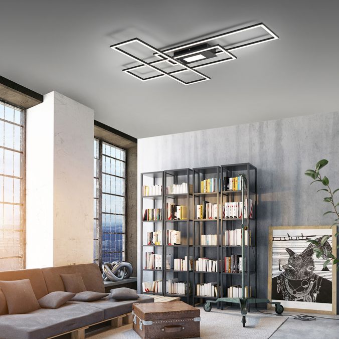 Leuchten Direkt 14693-18 ASMIN - LED stropní stmívatelné svítidlo v černé barvě s dálkovým ovladačem, LED 50W, 2700-5000K, 99 x 69cm