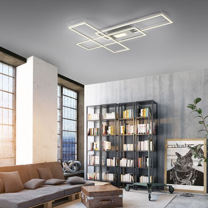 Leuchten Direkt 14693-55 ASMIN - LED stropní stmívatelné svítidlo ve stříbrné barvě s dálkovým ovladačem, LED 50W, 2700-5000K, 99 x 69cm