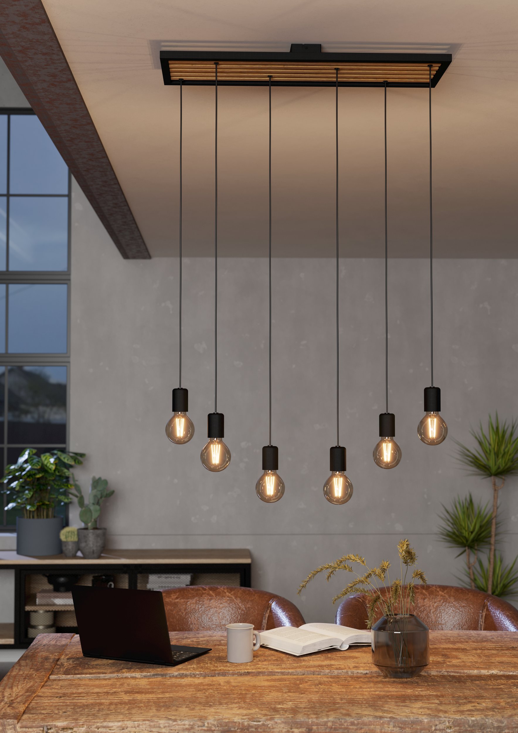 Eglo 43725 CONSETT - Závěsné svítidlo se dřevem nejen nad stůl, 6 x E27