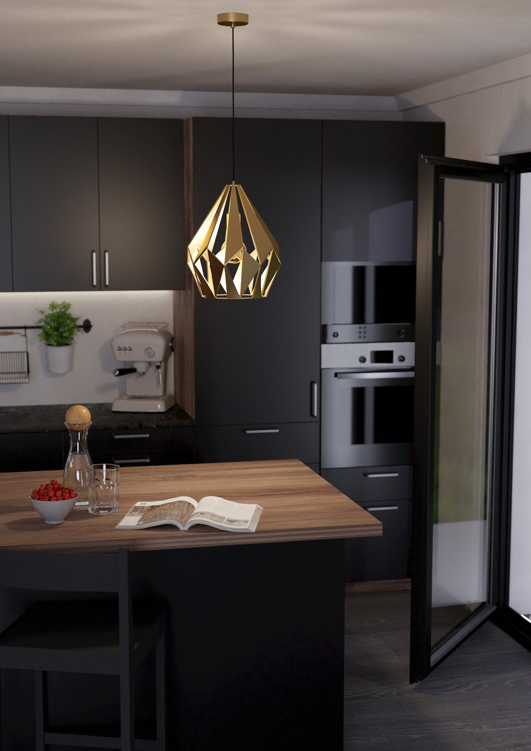 Eglo 43814 CARLTON - Závěsný retro lustr ve zlaté barvě, Ø 31cm