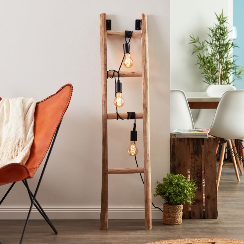 Brilliant 93152/76 LADDER - Stojací retro dřevěná lampa, 3 x E27, 157cm