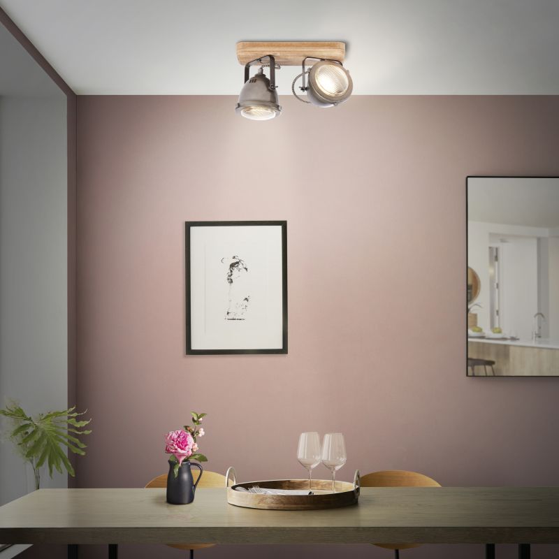 Brilliant 72029/84 CARMEN WOOD - Industriální stropní svítidlo v pálené oceli se dřevem, 2 x GU10