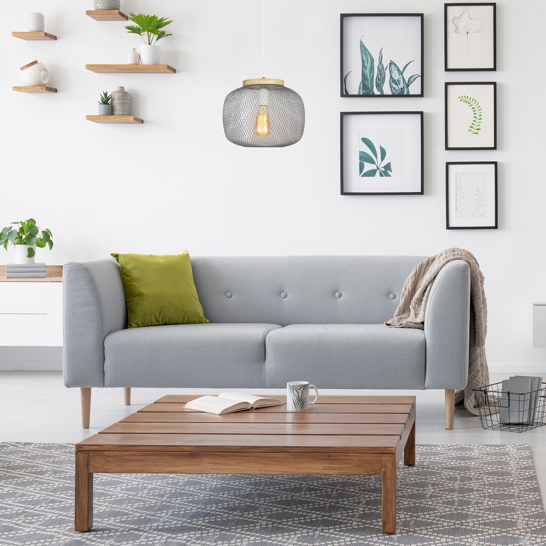 Rabalux 5237 RUPERT - Závěsné vintage svítidlo v šedé barvě se dřevem, 1 x E27, Ø 30cm