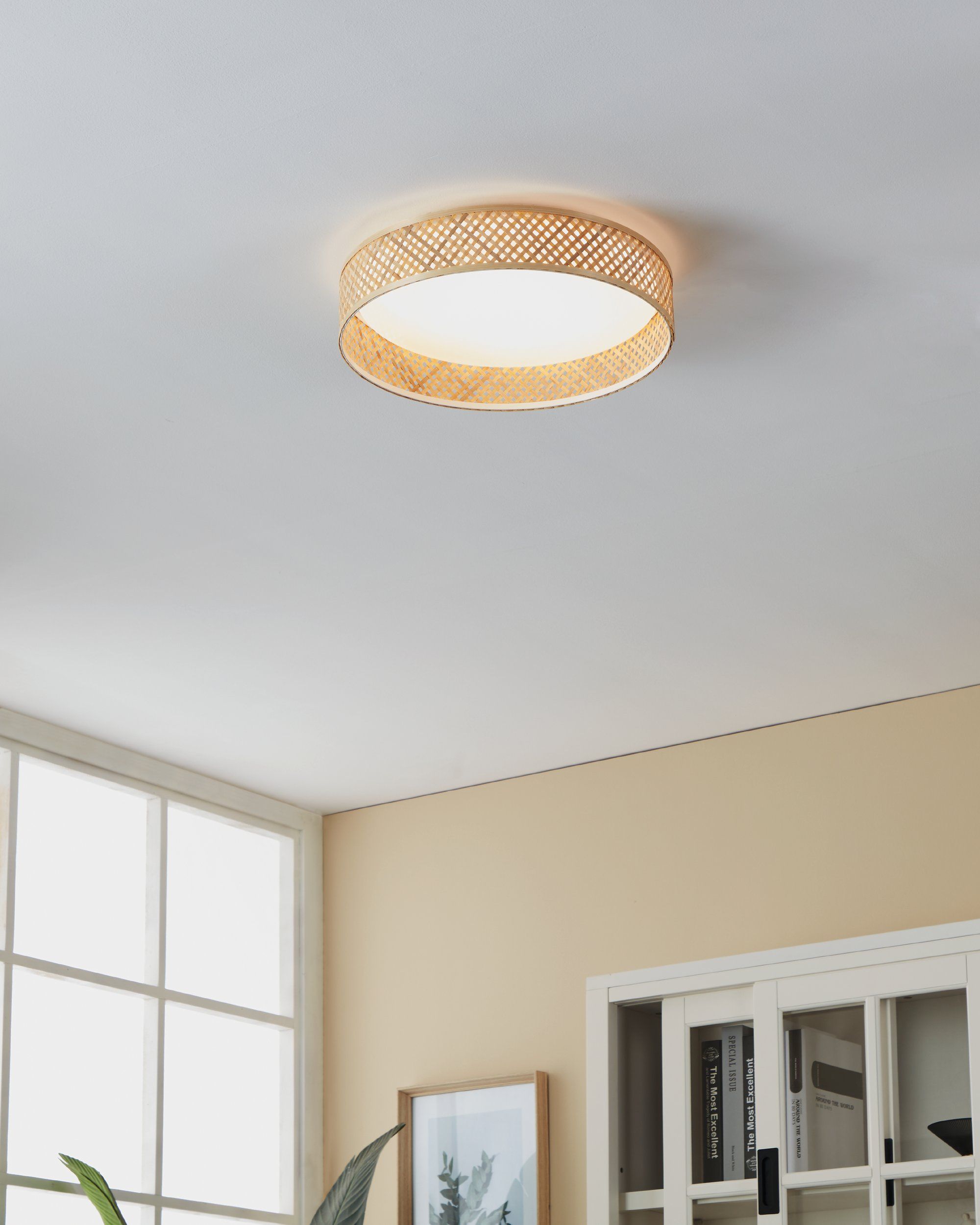 Eglo 900464 LUPPINERIA - Stropní moderní lustr se dřevěným stínidlem, LED 24W, 3000K, Ø 38,5cm