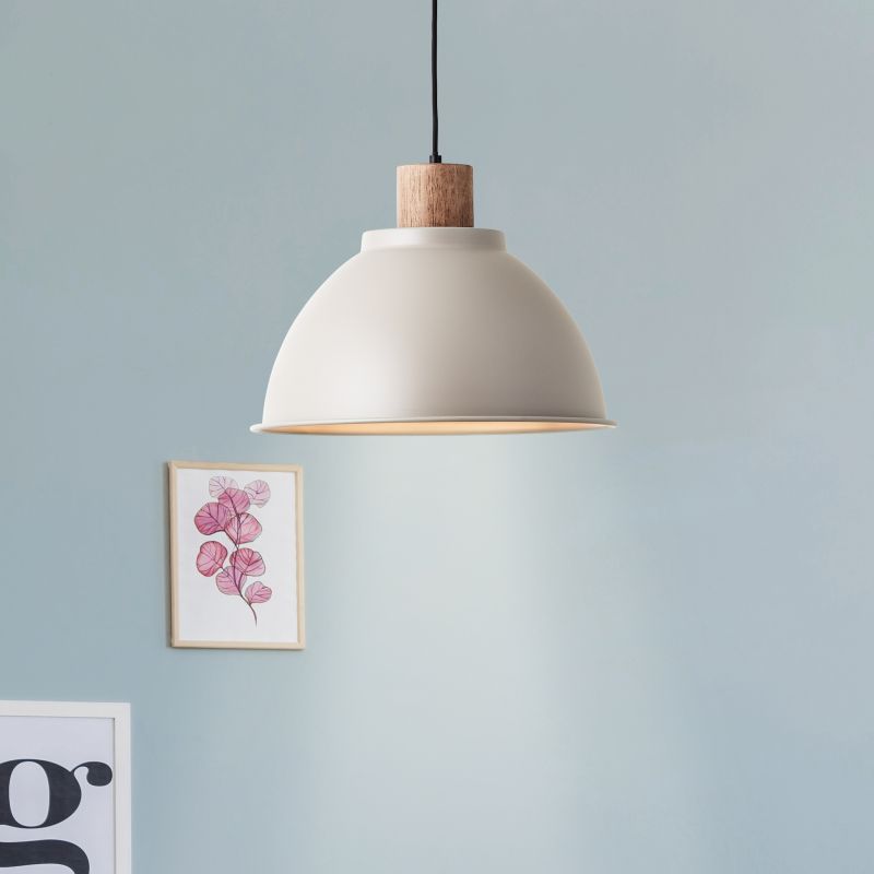 Brilliant 99836/20 ERENA - Industriální závěsný lustr na lanku s dřevěným prvkem Ø 38cm, barva taupe