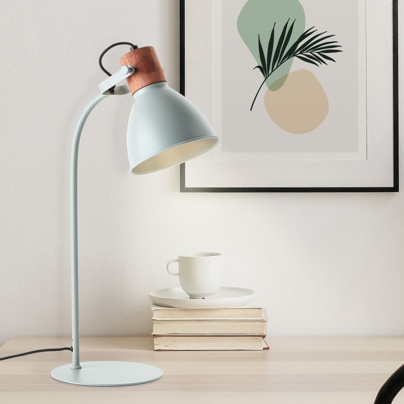 Brilliant 94555/63 ERENA - Industriální stolní lampa se dřevěným prvkem, pastelově zelená, 1 x E27, 52cm