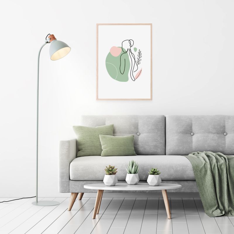 Brilliant 94556/63 ERENA - Industriální stojací lampa se dřevěným prvkem, pastelově zelená, 1 x E27, 150cm
