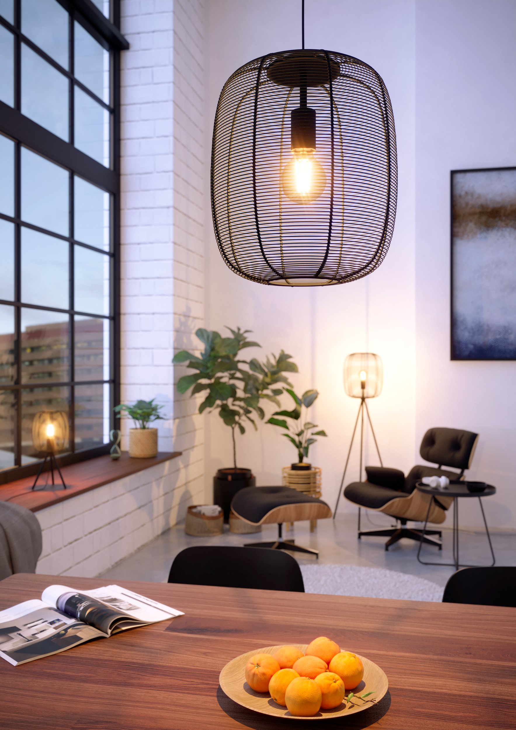 Eglo 43965 RINROE - Závěsné vintage svítidlo v černé barvě 1 x E27, Ø 32,5cm