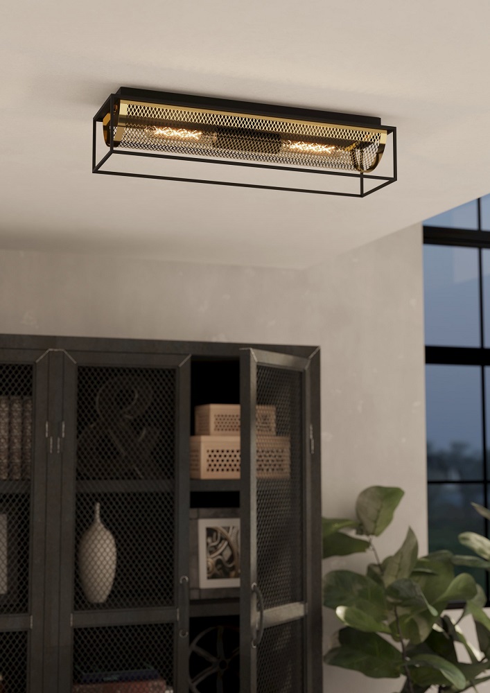 Eglo 43787 NOHALES - Stropní retro svítidlo v černo mosazné barvě, 2 x E27, 64cm