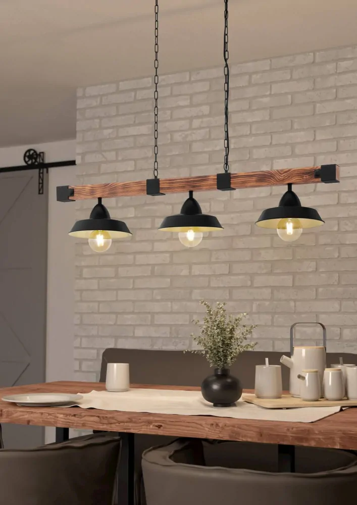 Eglo 44086 OLDBURY - Závěsný retro trojramenný lustr + Dárek 3 x LED retro žárovka