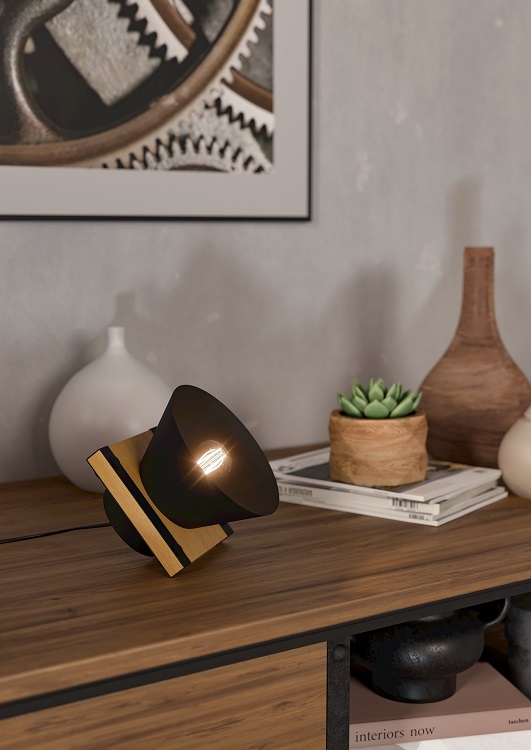 Eglo 43959 MACCLES -Stolní černá lampa se dřevem, 1 x E27