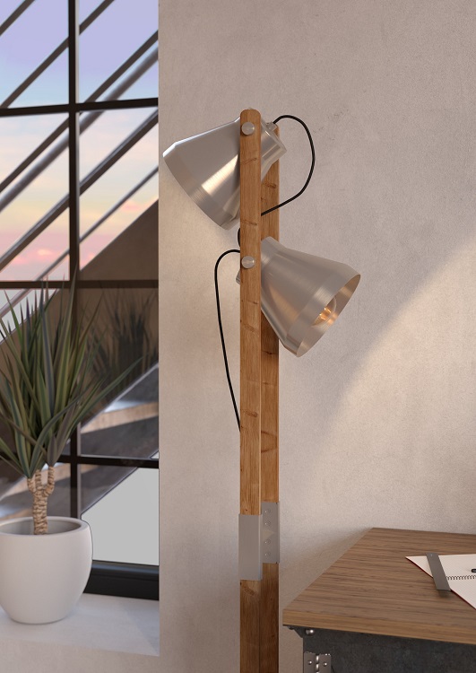 Eglo 43954 CAWTON - Stojací lampa na dřevěném podstavci, 2 x E27