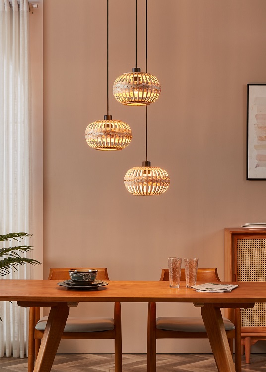 Eglo 43864 AMSFIELD 1 - Vintage dřevěný závěsný lustr nad stůl nebo sedačku, 3 x E27, Ø 48cm