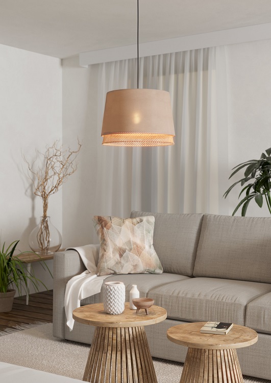 Eglo 43975 TABLEY - Moderní lustr s textilním stínidlem a dřevem, Ø 38cm