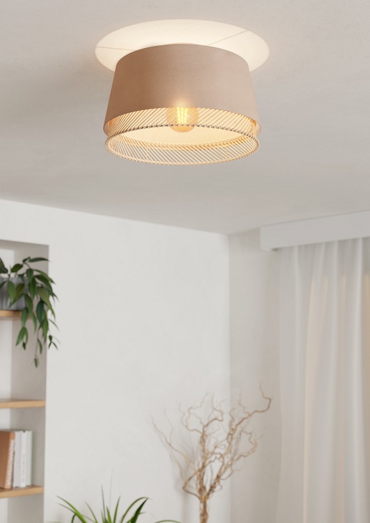 Eglo 43974 TABLEY - Moderní lustr s textilním stínidlem a dřevem, Ø 38cm